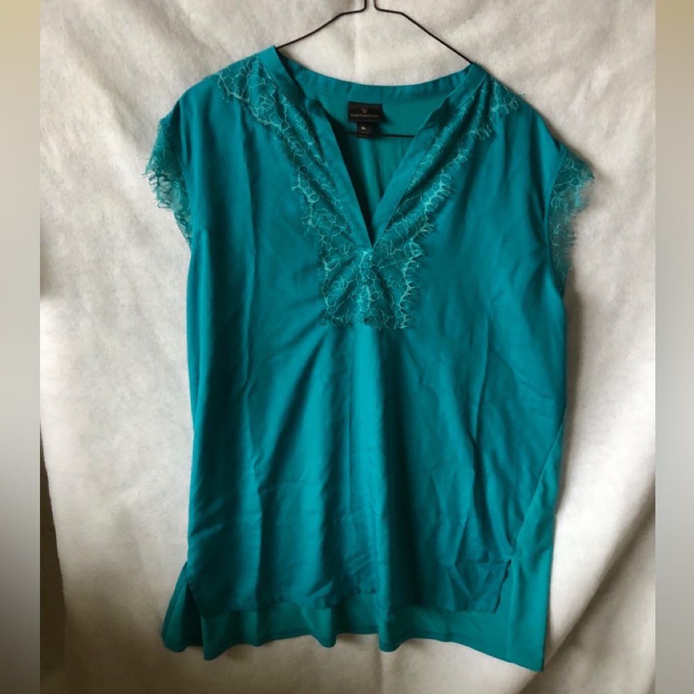 Worthington Turquoise Lace Accent Blouse